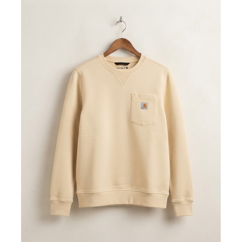 Carhartt Relaxed Fit Crewneck Sweatshirt Cream Beige Chest Pocket Logo Large L